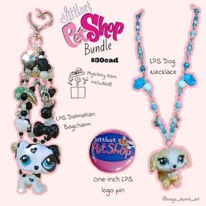 Littlest Pet Shop Dalmatian Bagcharm + Dog Necklace BUNDLE w/ Pin + Mystery Gift